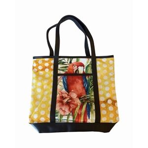 NWT Cott N Curls Macaw Medium Canvas Tote Tropical Parrot Pockets Beach Artsy